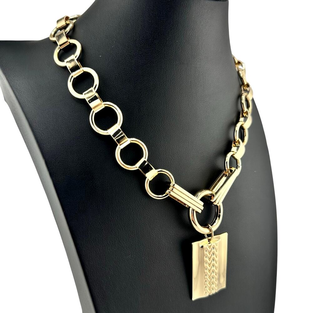 Dannijo Elisa Chevron Pendant Bold Chunky Chain Gold Tone 19" Designer Necklace